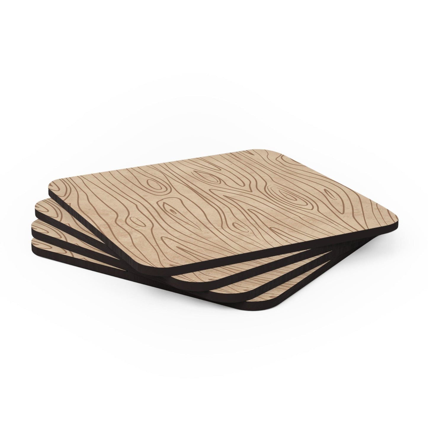 Coaster Set of 4 for Drinks Beige and Brown Tree Sketch Line Art