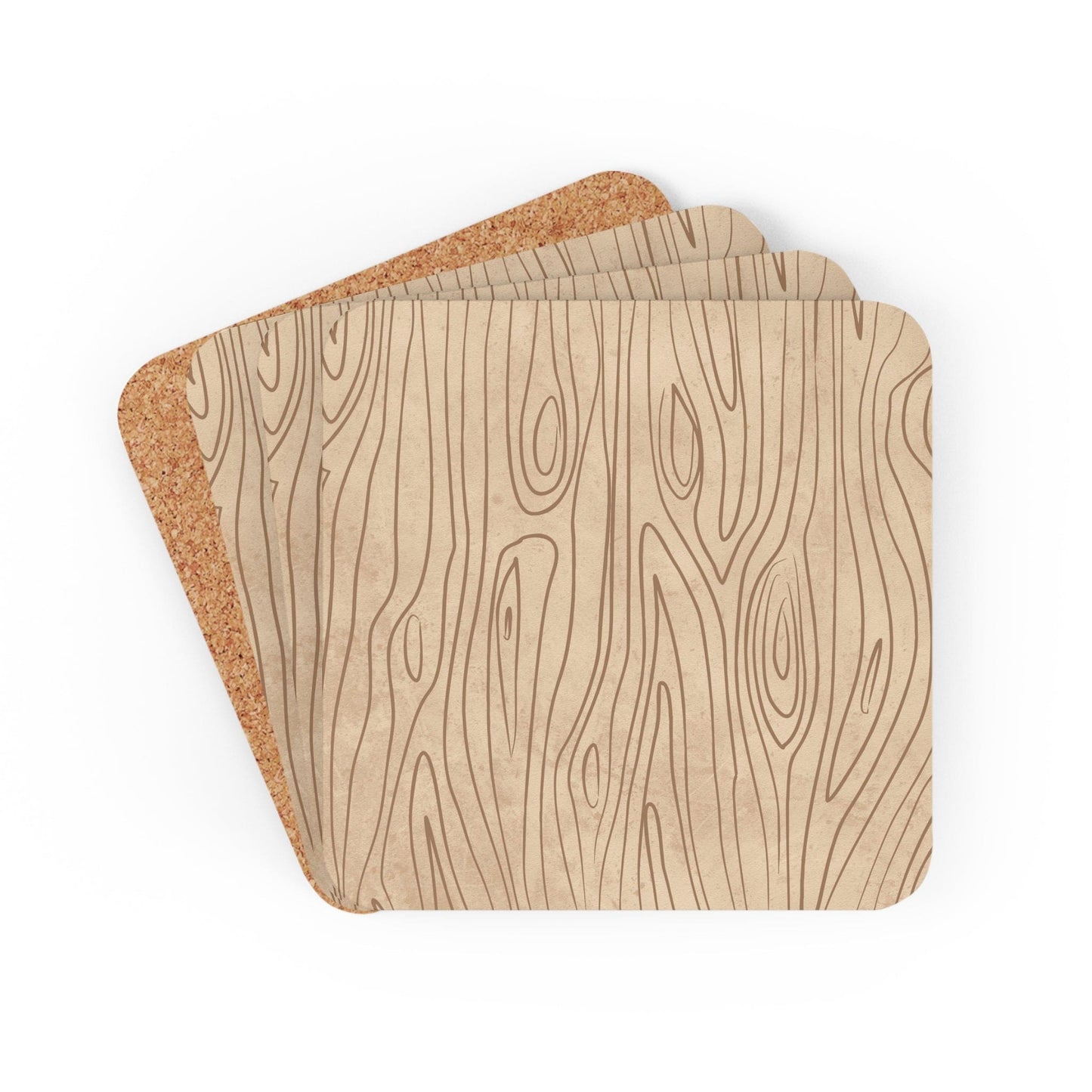 Coaster Set of 4 for Drinks Beige and Brown Tree Sketch Line Art