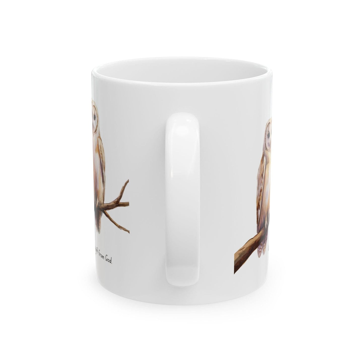 Ceramic Gift Mug - Two White Owls - Scripture Inspired - Love is a Gift from God